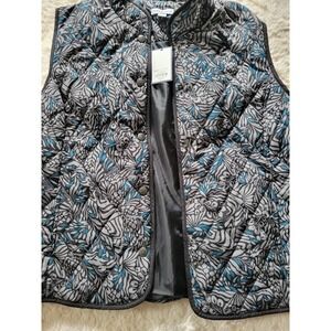 Croft & Barrow Womens Quilted Vest XL Gray Teal Floral NWT Snap Front